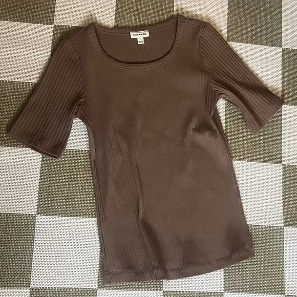 Brown Ribbed Women's Top - Picture 1 of 3